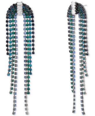 kensie - Silver-Tone Multicolor Rhinestone Chain Fringe U-Shape Chandelier Earrings