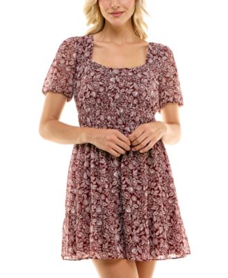 BCX - Juniors' Printed Puff-Sleeve A-Line Dress