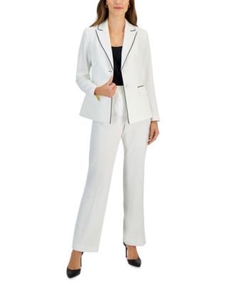 Le Suit - Women's Contrast Trim Two-Button Jacket & Mid Rise Pant Suit