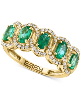 EFFY Collection - Emerald (1-1/20 ct. t.w.) & Diamond (1/4 ct. t.w.) Five Stone Halo Ring in 14k Gold