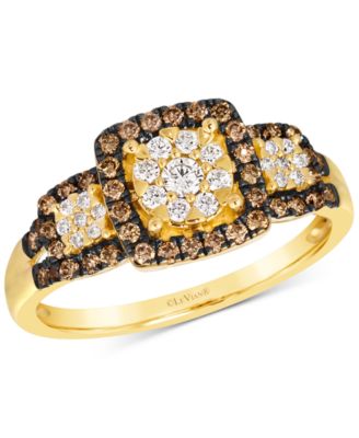 Le Vian - Chocolate Diamond & Vanilla Diamond Square Framed Cluster Ring (1/2 ct. t.w.) in 14k Gold