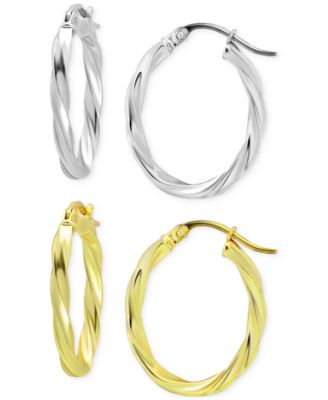 Macy's - 2-Pc. Set Twisted Small Hoop Earrings in Sterling Silver & 18k Gold-Plate, 20mm