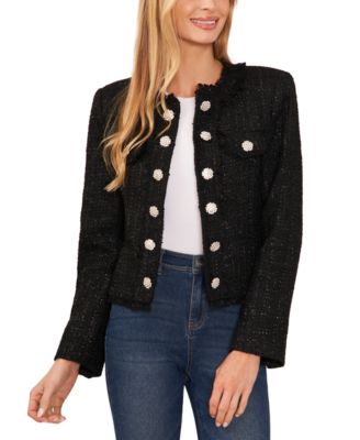 CeCe - Women's Crystal Button Metallic Tweed Jacket