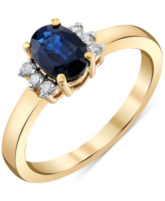 Macy's - Sapphire (1 ct. t.w.) & Diamond (1/8 ct. t.w.) Oval Ring in 14k Gold