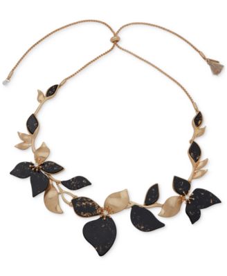 lonna & lilly - Gold-Tone Pav&eacute; & Gold-Fleck Jet Flower 16" Adjustable Statement Necklace