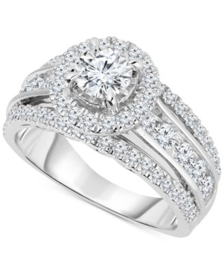 TruMiracle - Diamond Halo Three Row Engagement Ring (2 ct. t.w.) in 14k White Gold