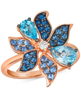 Le Vian - Multi-Gemstone (1-5/8 ct. t.w.) & Vanilla Diamond (1/20 ct. t.w.) Pear & Pav&eacute; Flower Ring in 14k Rose Gold