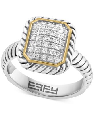 EFFY Collection - Diamond Rectangular Cluster Ring (1/8 ct. t.w.) in Sterling Silver & 18k Gold-Plate
