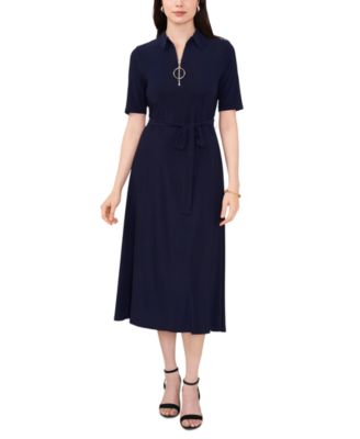 MSK - Women's Collared Quarter-Zip Jersey Midi Dress