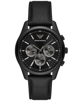 Emporio Armani - Men's Chronograph Black Leather Strap Watch 41mm