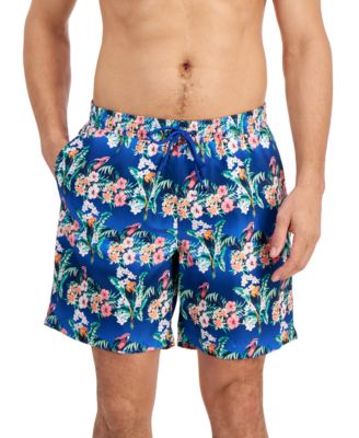 Club Room - Men's Bird Tropical Floral-Print Quick-Dry 7" Swim Trunks