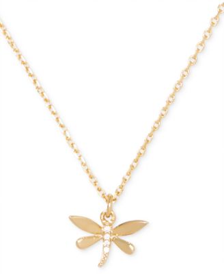 kate spade new york - Gold-Tone Pav&eacute; Dragonfly Pendant Necklace, 16" + 3" extender