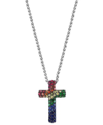 EFFY Collection - Multi-Gemstone Cross 18" Pendant Necklace (1 ct. t.w.) in Sterling Silver