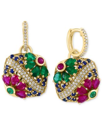 EFFY Collection - Multi-Gemstone (3-3/4 ct. t.w.) & Diamond (1/3 ct. t.w.) Flower Drop Earrings in 14k Gold