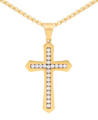LEGACY for MEN by Simone I. Smith - Men's Cubic Zirconia Cross 24" Pendant Necklace in Gold-Tone Ion-Plated Stainless Steel