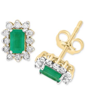 EFFY Collection - Emerald (1/2 ct. t.w.) & Diamond (1/10 ct. t.w.) Halo Stud Earrings in Gold-Plated Sterling Silver