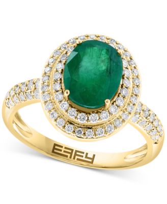 EFFY Collection - Emerald (1-1/2 ct. t.w.) & Diamond (1/2 ct. t.w.) Double Halo Ring in 14k Gold