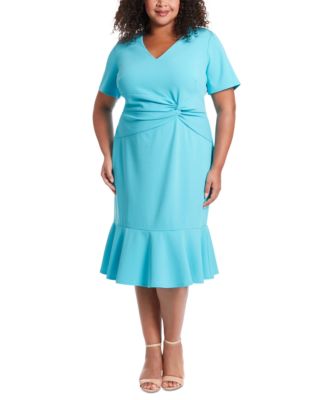 London Times - Twist-Front Flounce-Hem Dress