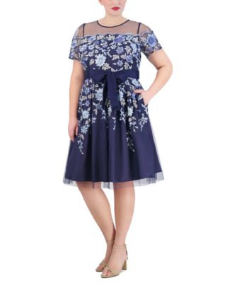 Eliza J - Plus Size Embroidered Mesh Dress