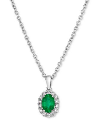 Le Vian - Costa Smeralda Emeralds (5/8 ct. t.w.) & Vanilla Diamond (1/5 ct. t.w.) Halo 18" Pendant Necklace in Platinum