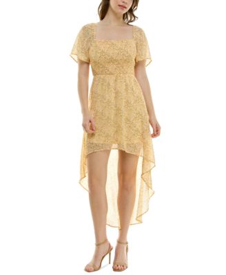 As U Wish - Juniors' Floral-Print Smocked High-Low Dress