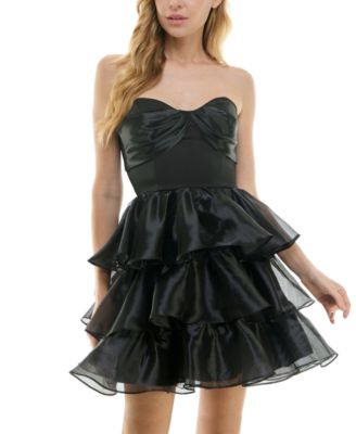 City Studios - Juniors' Strapless Organza-Ruffle Mini Dress