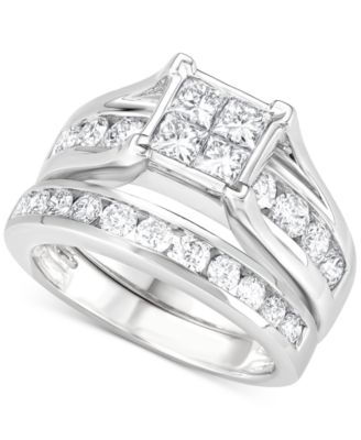Macy's - Diamond Princess & Round Channel Bridal Set (2 ct. t.w.) in 14k White Gold