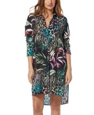 Carmen Marc Valvo - Women's Printed Tie-Front Swim Cover-Up Shirt