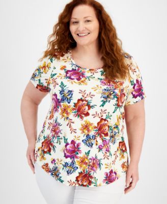 JM Collection - Plus Size Garden Statement Scoop-Neck T-Shirt
