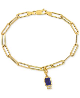 Macy's - Lab-Grown Sapphire (1-5/8 ct. t.w.) & Lab-Grown White Sapphire (1/6 ct. t.w.) Single Charm Link Bracelet in Gold-Plated Sterling Silver