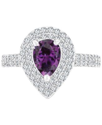 Macy's - Amethyst (3/4 ct. t.w.) & Lab-Grown White Sapphire (3/4 ct. t.w.) Teardrop Halo Birthstone Ring in Sterling Silver (Also in Additional Birthstones)