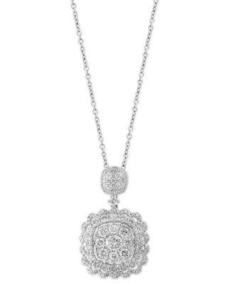 EFFY Collection - Diamond Scalloped Edge Cluster 18" Pendant Necklace (1-1/5 ct. t.w.) in 14k White Gold