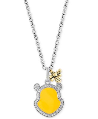 Wonder Fine Jewelry - Diamond & Enamel Winnie the Pooh & Honeybee 18" Pendant Necklace (1/6 ct. t.w.) in Sterling Silver