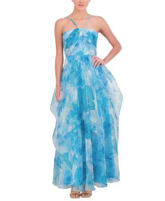 Eliza J - Women's Printed Pleated Ruffled Gown