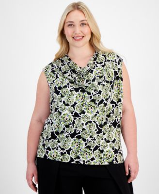 Anne Klein - Plus Size Printed Knit Cowlneck Top
