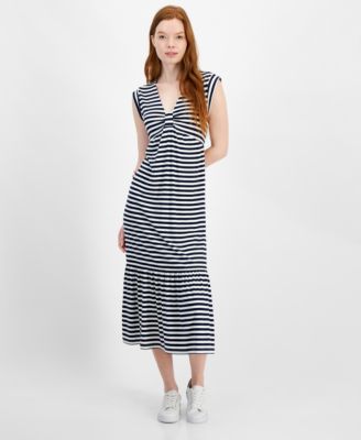 Tommy Hilfiger - Women's Striped Tiered Sleeveless Midi Dress