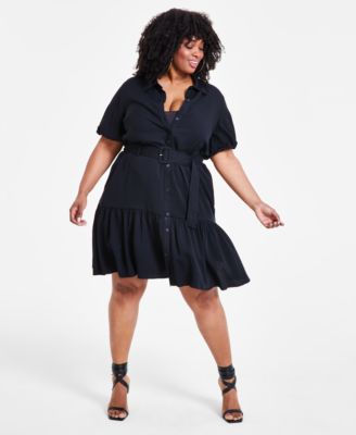 Nina Parker - Trendy Plus Size Puff-Sleeve Tiered Mini Dress