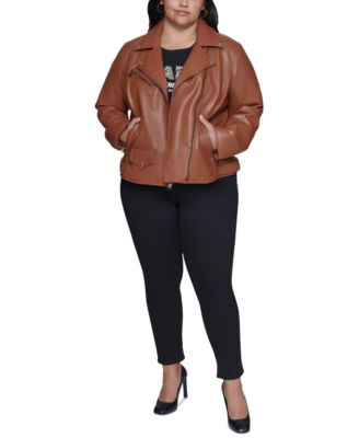 KARL LAGERFELD PARIS - Plus Size Faux-Leather Asymmetric Moto Coat