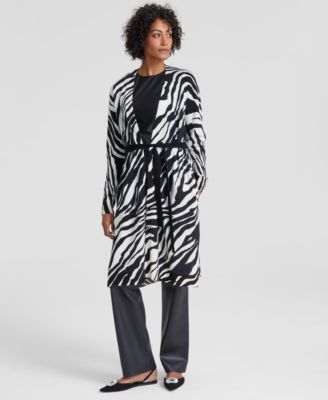 Charter Club - Women's Cashmere Zebra-Print Belted Duster,