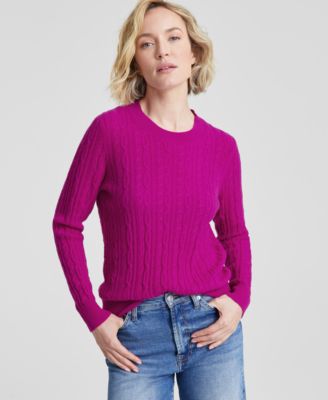 Charter Club - Women's Cashmere Cable-Knit Crewneck Sweater