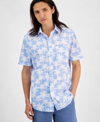 Club Room - Men's Palm Breeze Regular-Fit Stretch Printed Button-Down Poplin Shirt