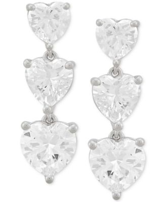 Arabella - Cubic Zirconia Heart Triple Drop Earrings in Sterling Silver