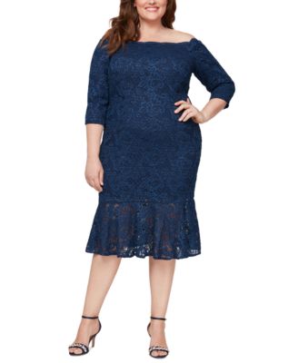 Alex Evenings - Plus Size Glitter Lace Off-The-Shoulder Dress