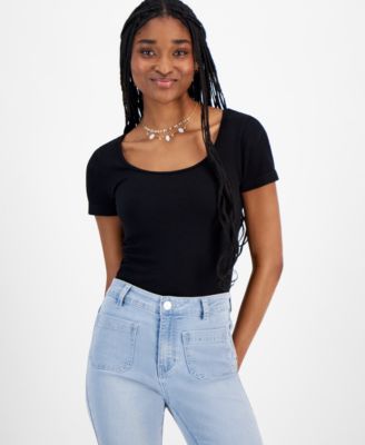 Ultra Flirt - Juniors' Seamless Lace-Up-Back Short-Sleeve Bodysuit