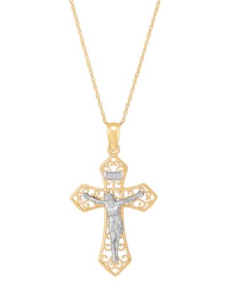 Macy's - Crucifix 18" Pendant Necklace in 14k Gold & 14k White Gold