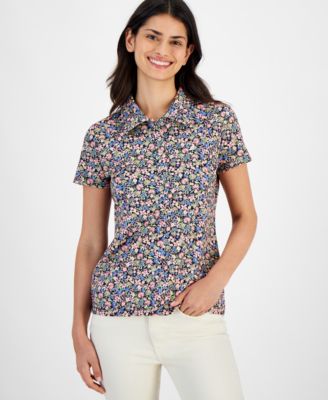 Nautica Jeans - Women's Ditsy Floral-Print Polo Shirt