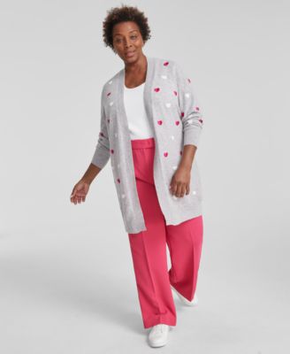 Charter Club - Plus Size Cashmere Embroidered-Heart Cardigan