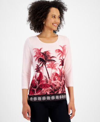 JM Collection - Petite Oasis 3/4-Sleeve Scoop-Neck Top