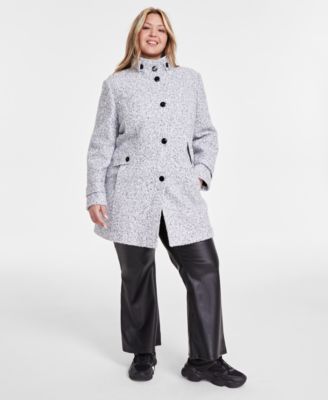 Maralyn & Me - Trendy Plus Size Single-Breasted Boucl&eacute; Walker Coat