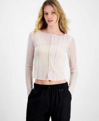 Self Esteem - Juniors' Boat-Neck Long-Sleeve Mesh Top